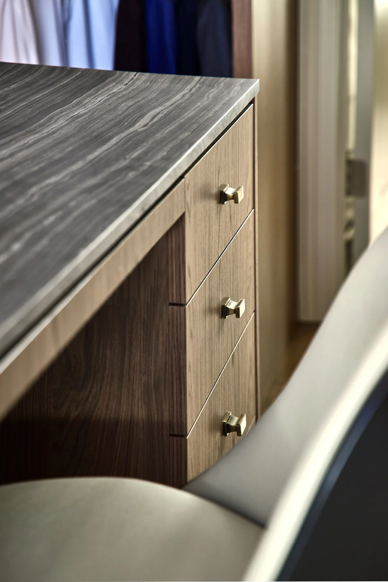 The fine detail of a wood cabinetry drawer