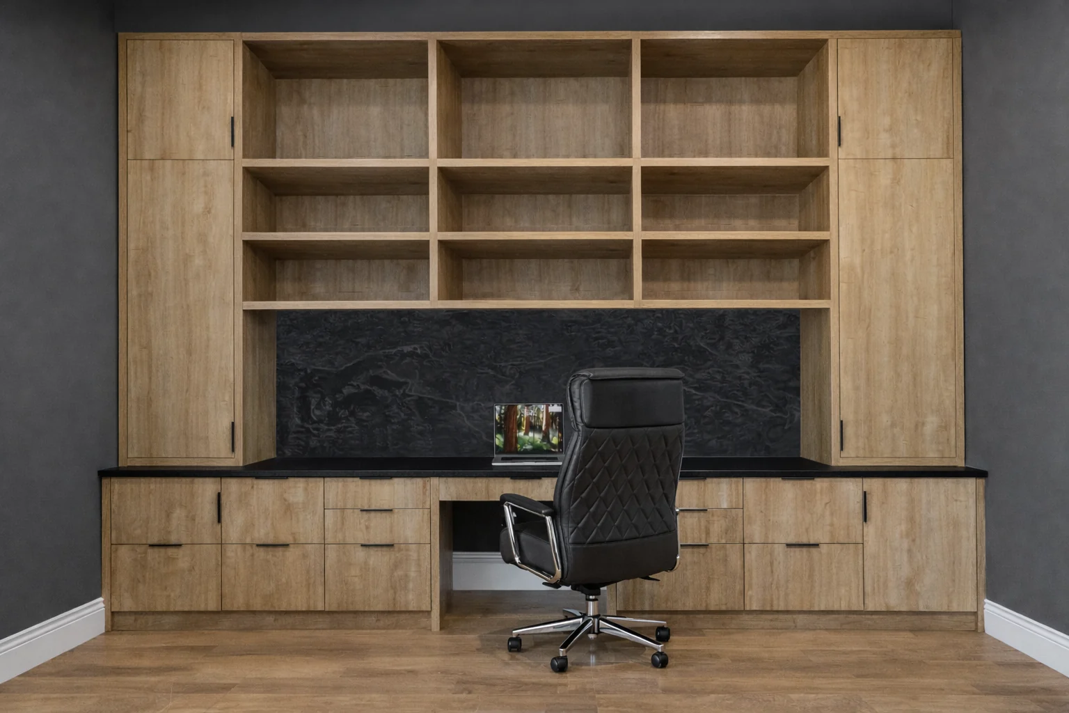 Custom wood cabinetry in a home office