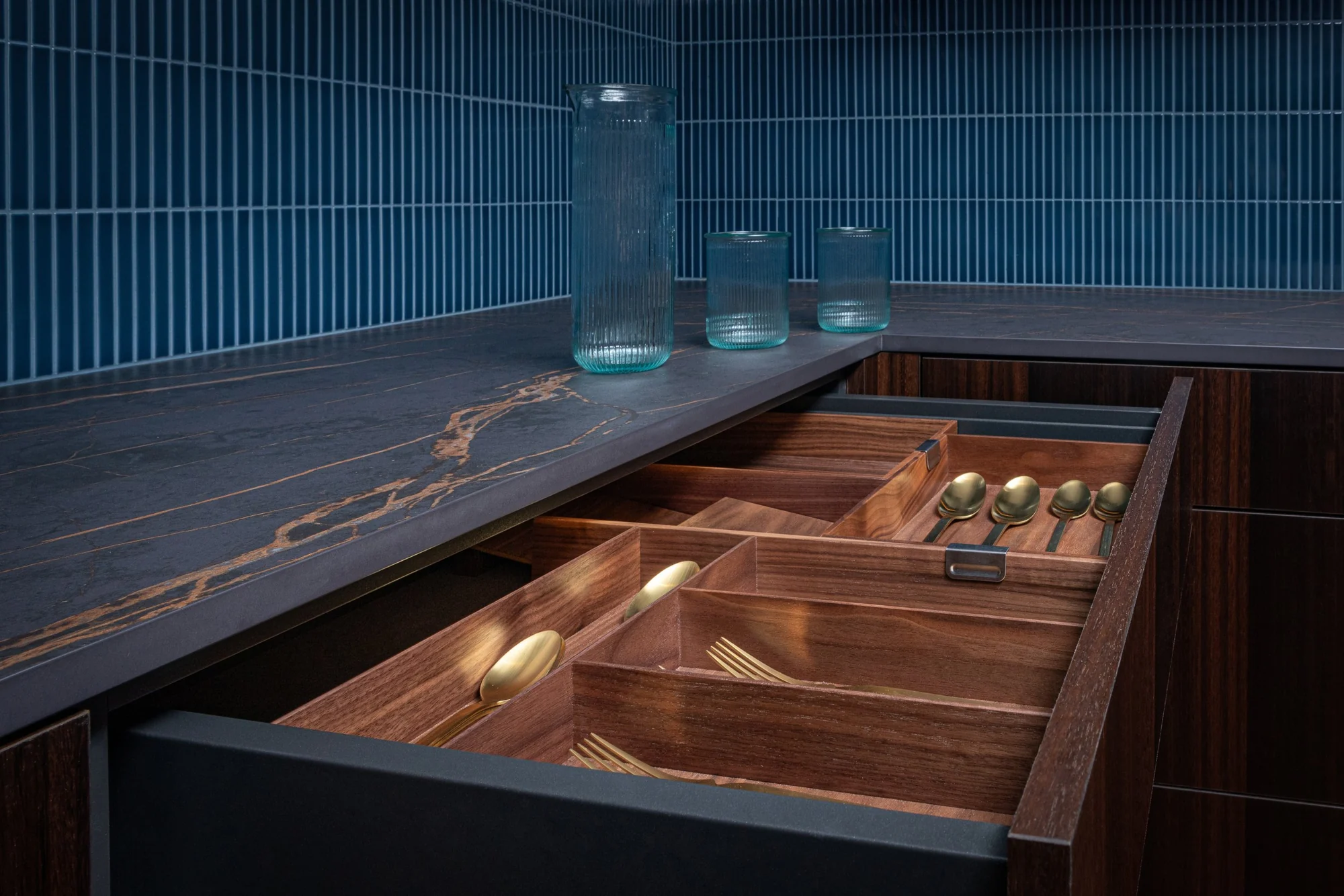 A precisely built wooden drawer organizer